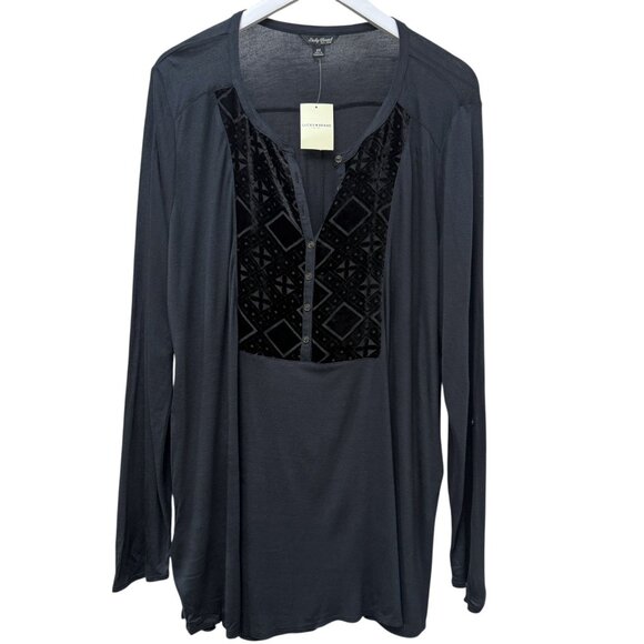 LUCKY BRAND Tunic Top Plus Size 2X Black Velvet Stretch Rayon Womens Evening NWT - Picture 2 of 14